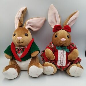 Vintage THE VELVETEEN RABBIT Christmas Holiday Stuffed Plush Set Of 2